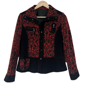 Korean Black & Red Demask Patterned Tailored Fit Blazer Jacket Texture Oriental
